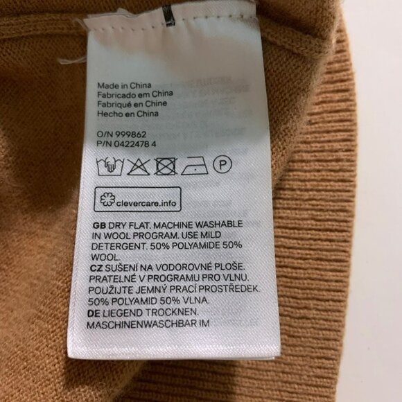 H&M Wool Blend Tan Single Ruffle Long Sleeve Sweater Top - Picture 4 of 8